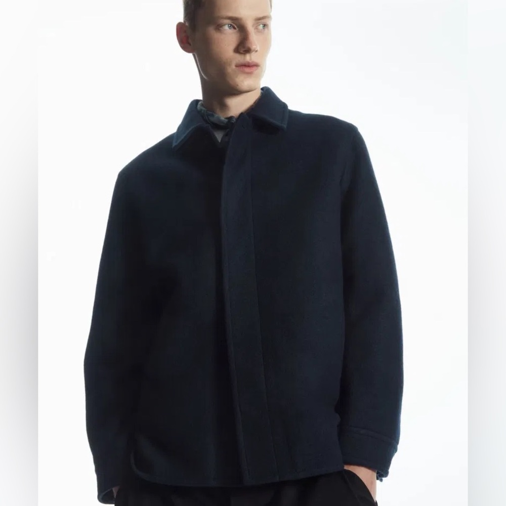 COS Men Felted Wool Navy Hidden Button Jacket Size Small